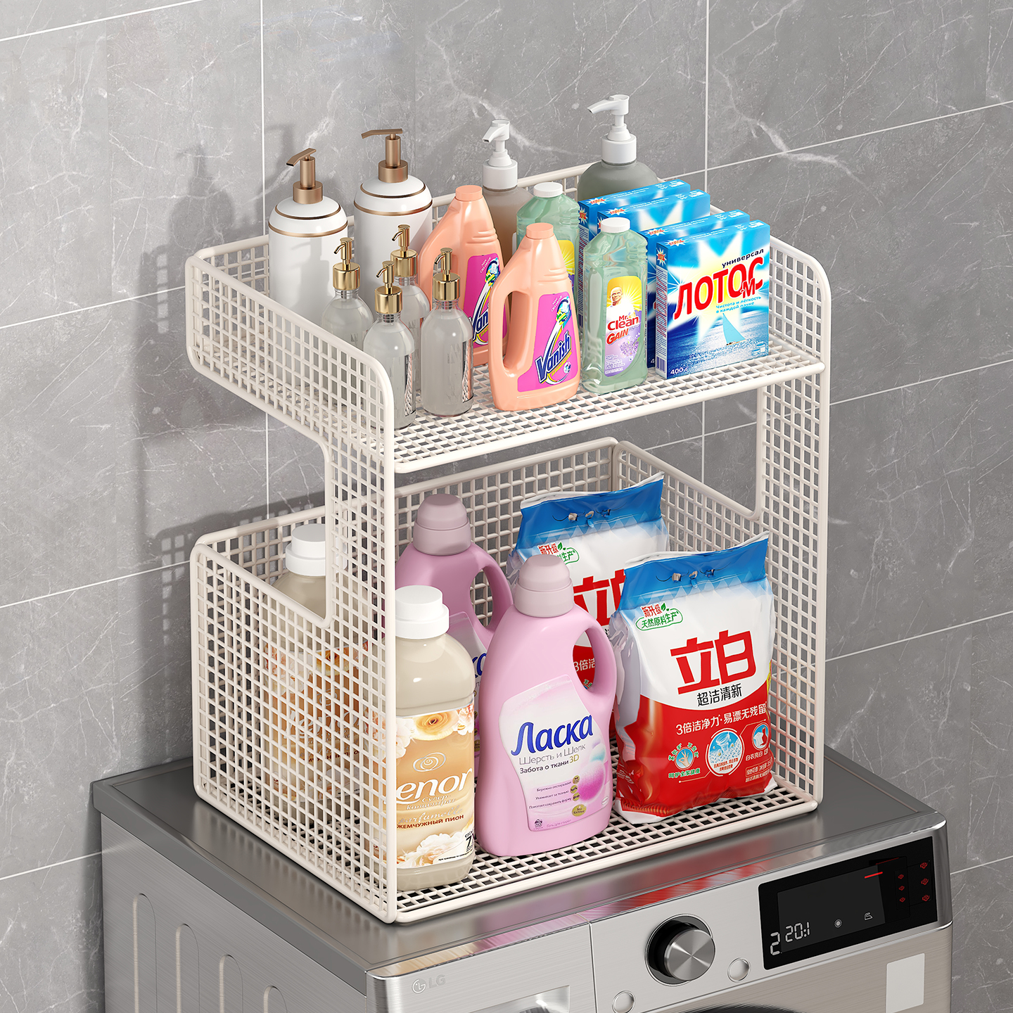 洗衣机上方置物架阳台洗衣池台上洗衣液收纳架滚筒洗衣机上方架子