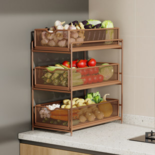 厨房台面抽拉式菜篮子置物架桌面多层水果蔬菜葱姜蒜收纳装菜神器