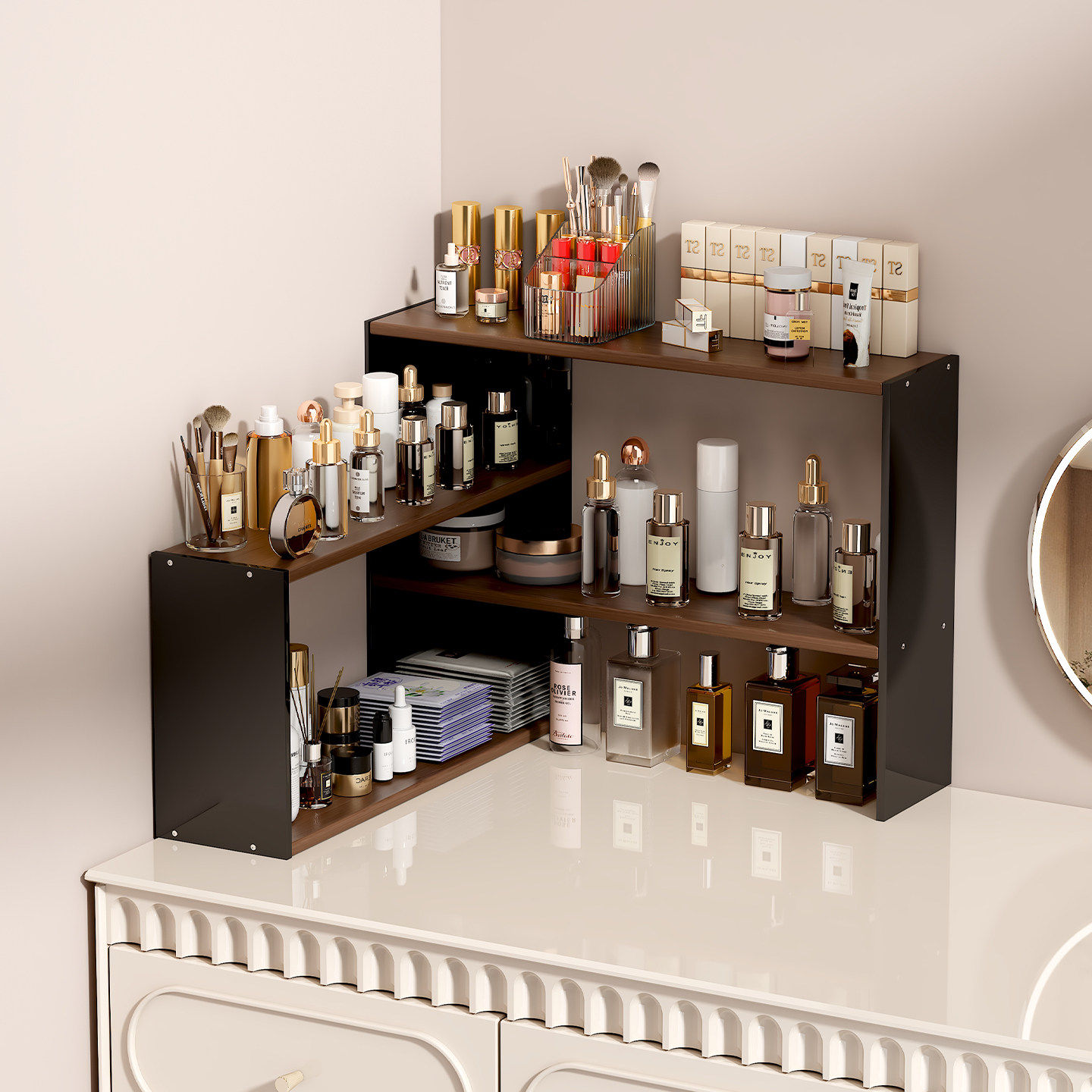 桌面转角置物架轻奢亚克力化妆品收纳盒梳妆台双层护肤品展示架子