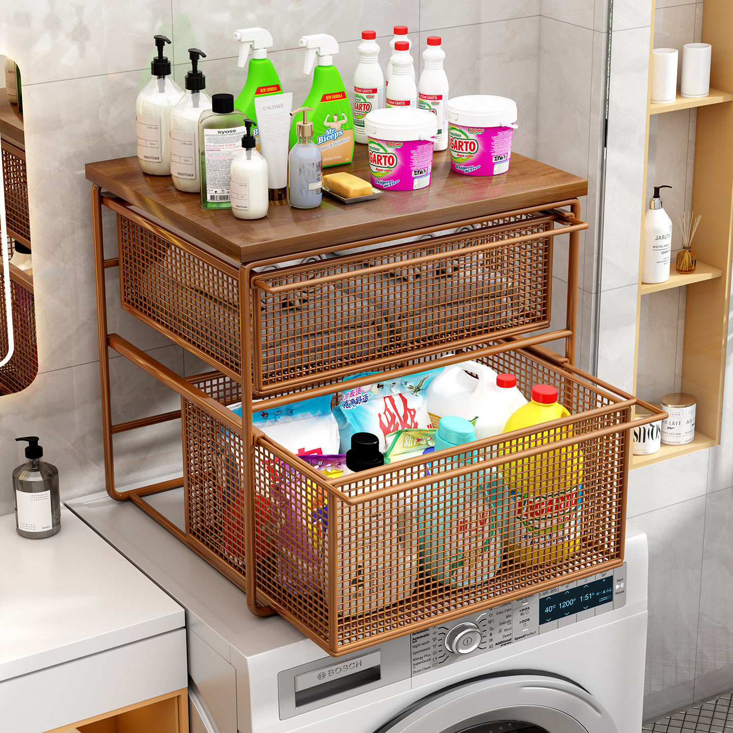 家用阳台滚筒洗衣机上方置物架卫生间浴室多层可抽拉洗衣液储物架,收纳整理,洗衣机置物架,淘宝优惠券,粉丝福利购,淘宝优惠卷