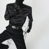 弹力修身 VE2 夜店演出服衬衣 四季 款 cleanfit高级绸缎亮面长袖 衬衫