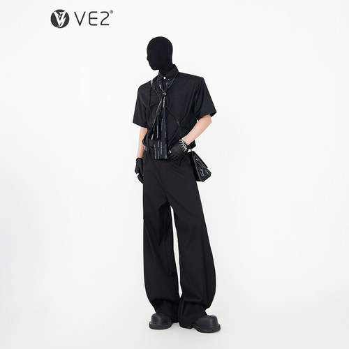 VE2cleanfit纯色弯刀西裤套装