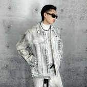 衬衫 美式 高街做旧废土风脏洗牛仔外套男喷砂涂鸦水洗长袖 夹克女潮