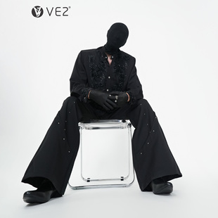 男立体浮雕黑色玫瑰走秀演出衬衣潮 衬衫 VE2 高定秀场国风立领长袖