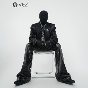 夹克潮 西服外套男黑色直角垫肩西装 VE2 暗黑先锋液态渐变亮面短款