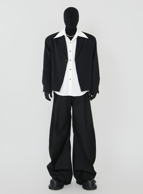 VE2 cleanfit基础款西服外套男黑色短款垫肩单西装四季小礼服上衣