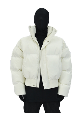 我叫得仔冬季加厚保暖白色棉服男宽松立领短款休闲美式面包服棉衣