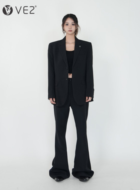 VE2 2025新黑色四季款正肩西服外套男女宽松廓形垫肩休闲西装上衣