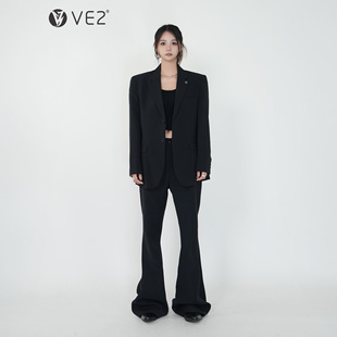 正肩西服外套男女宽松廓形垫肩休闲西装 款 上衣 2025新黑色四季 VE2
