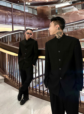 VE2 新中式青年装纯色中山装男套装痞帅热血高校校服立领西装礼服