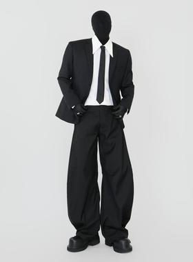 VE2 cleanfit黑色高级直角肩垫肩西服外套男廓形免烫四季伴郎西装