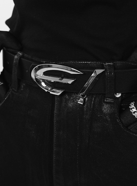 VE2 高级感先锋防锈金属真皮皮带男女小众设计感腰带潮流百搭腰封