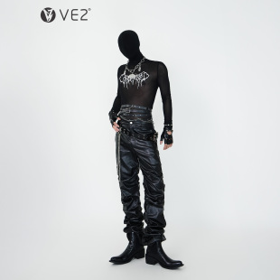 内搭 T恤男女镂空透视修身 VE2 小众亚比暗黑哥特刺青图腾网纱长袖