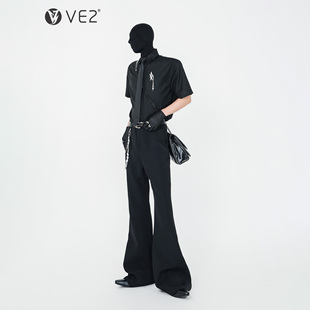 VE2 高定浮雕图腾秀场演出短袖 衬衫 男正肩免打结领带衬衣胸针开衫