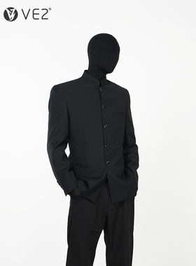 VE2 四季中式西服立领中山装外套男青年垫肩西装新郎伴郎订婚礼服