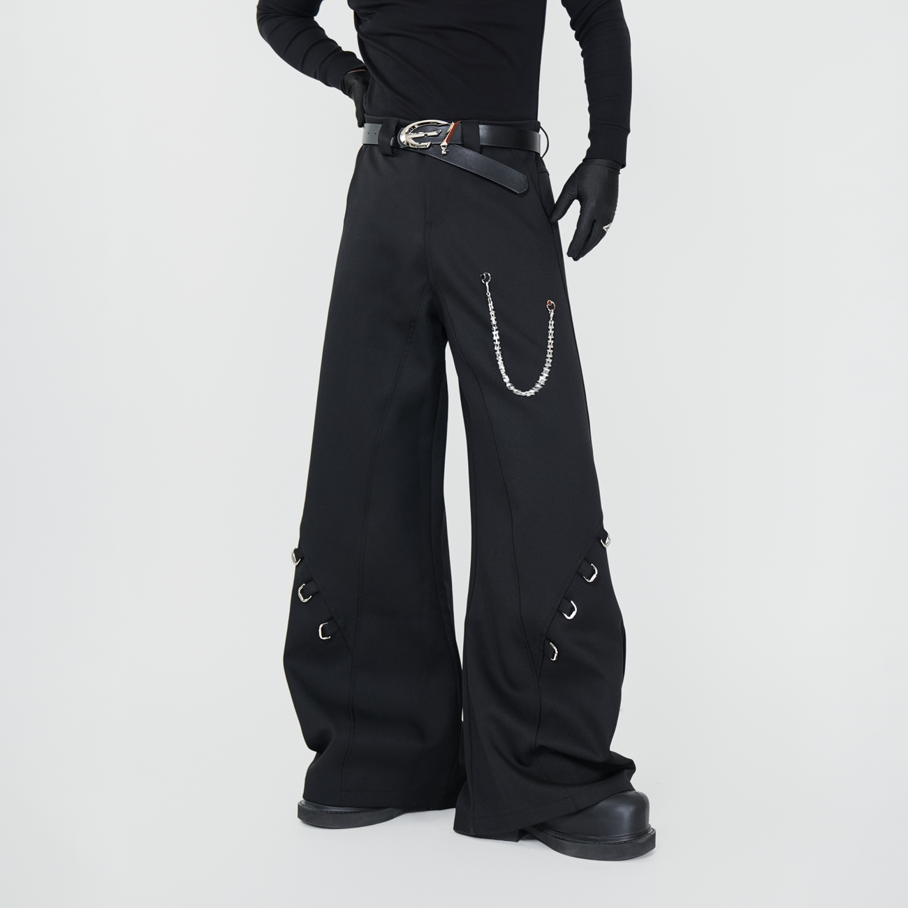 链条设计弯刀裤时髦垂感拖地西裤