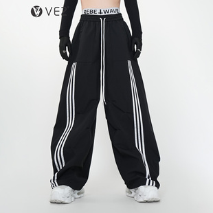 束脚裤 VE2 三条杠休闲弯刀裤 男女美式 褶皱设计巴黎秀场宽松阔腿裤