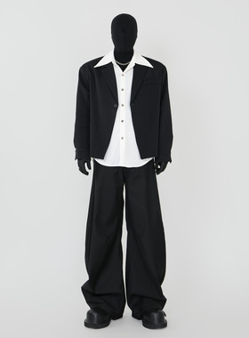 VE2 cleanfit百搭纯色尖领垫肩长袖衬衫男高级感抗皱垂感衬衣打底