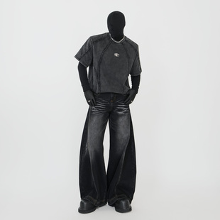 上衣 T恤男高级金属LOGO肌理感半袖 VE2 结构重磅复古水洗做旧短袖