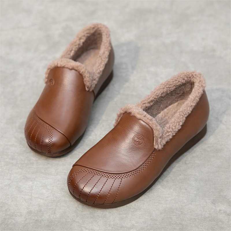 中老年新款妈妈鞋防滑棉鞋真皮鞋冬加绒鞋舒适不累脚软底鞋奶奶鞋