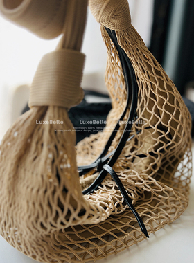 lem轻奢小众高级感斜挎牛角网兜包慵懒aire编织包单肩腋下渔网包