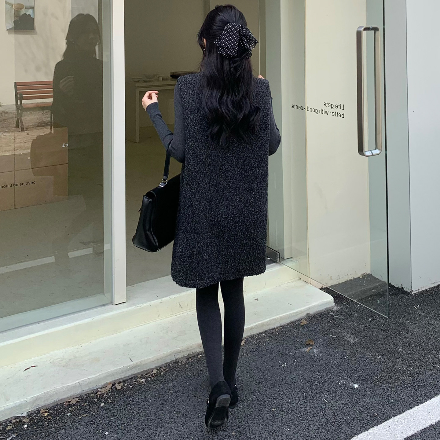 两件套V领背心裙雪花尼料韩系2025冬显瘦裙8899-B280-P155-K205,女装连衣裙,浙宝280