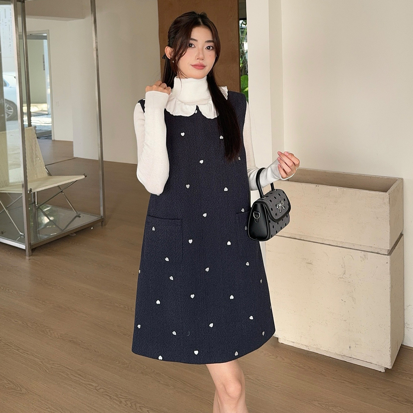 (有现货)两件套小香风毛呢两件套爱心A背心连衣裙B280-P165-K205,女装连衣裙,浙宝280
