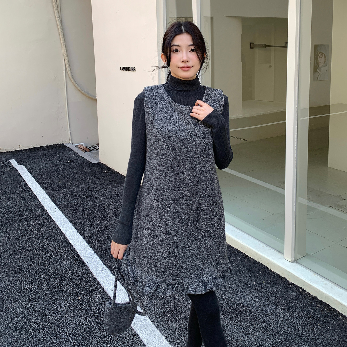 送小包包下摆鱼尾背心裙三件套尼料+内搭针织8135-B280-P155-K205,女装连衣裙,浙宝280