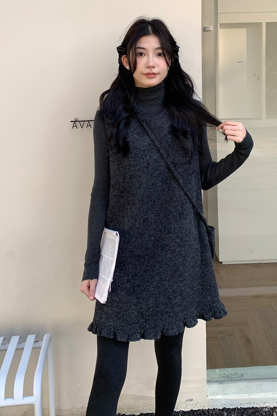 送小包包下摆鱼尾背心裙三件套尼料+内搭针织8135-B280-P155-K205,女装连衣裙,浙宝280