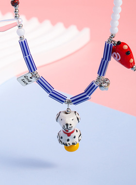 春白茸「又甜又酷」陶瓷彩色项链轻奢百搭波点狗狗小众串珠项链