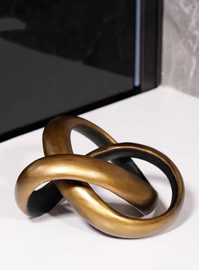 轻奢软装样板房玄关客厅创意铜金属几何环绕艺术抽象摆件家居饰品