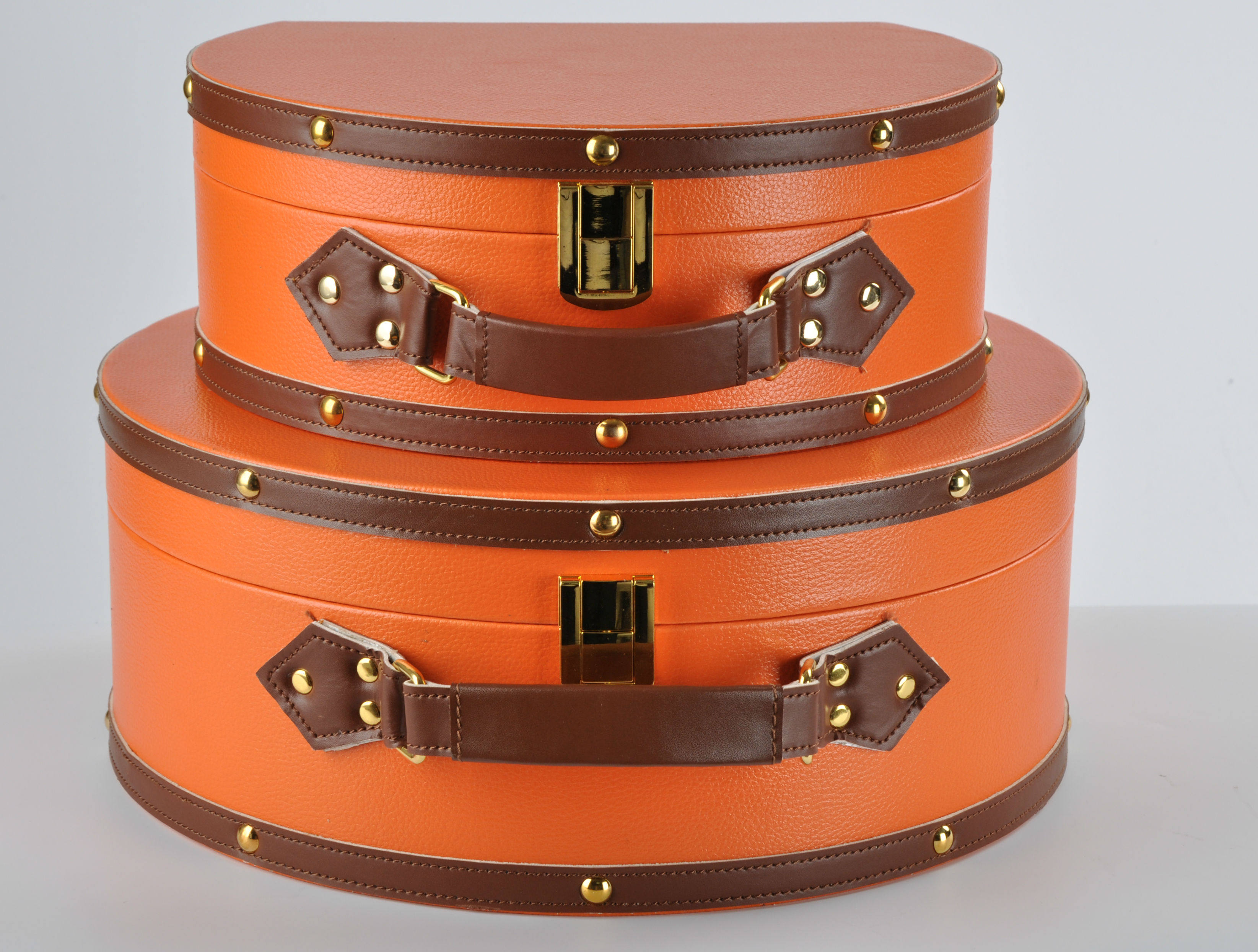 橙色半圆手提箱皮质收纳盒样板房储物箱衣帽间收纳箱整理化妆包