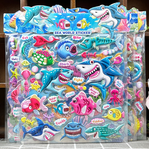卡通海豚鲨鱼3D立体软泡棉泡泡贴