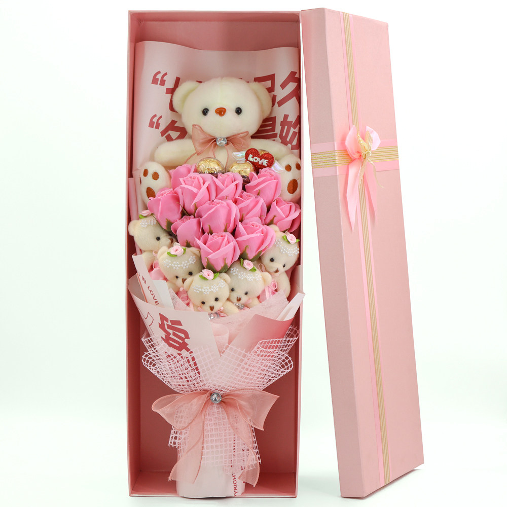 泰迪熊花束礼盒 图片 价格 多少钱 什么值得买