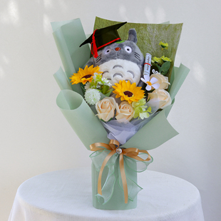 卡通花束龙猫公仔娃娃生日礼物玩偶仿真花送女生毕业照浪漫惊喜