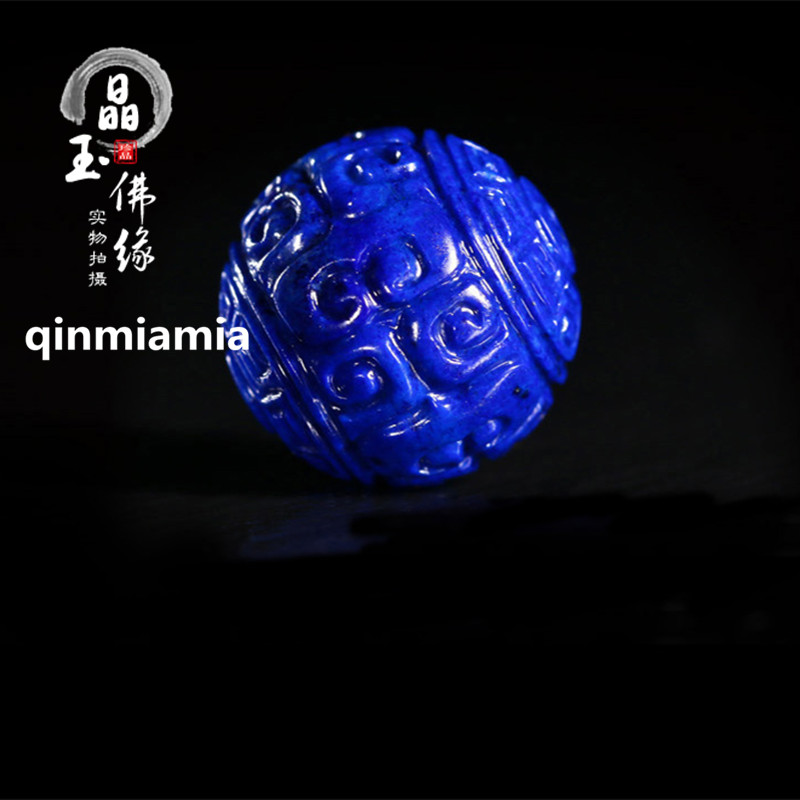 纯天然原矿雕刻青金石回纹珠配饰