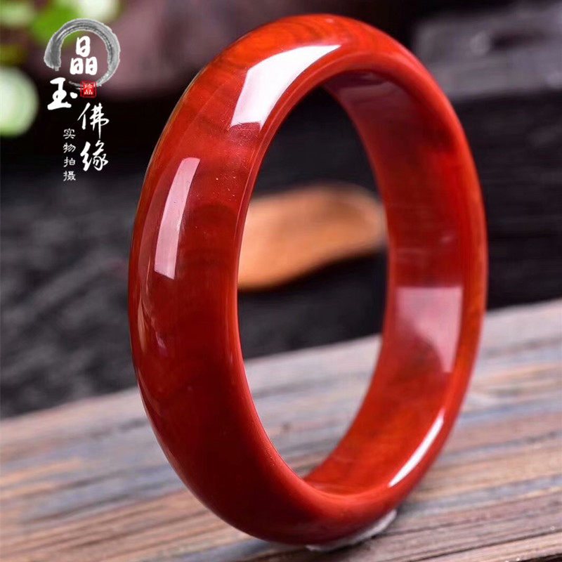 红玛瑙手镯女士款纯天然原色南红玉镯子优质精品鸡血满红肉附证书