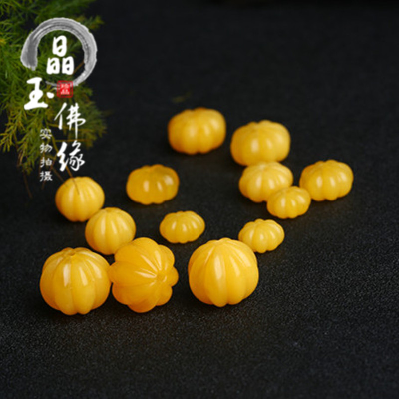 琥珀鸡油黄蜜蜡手串文玩南瓜珠