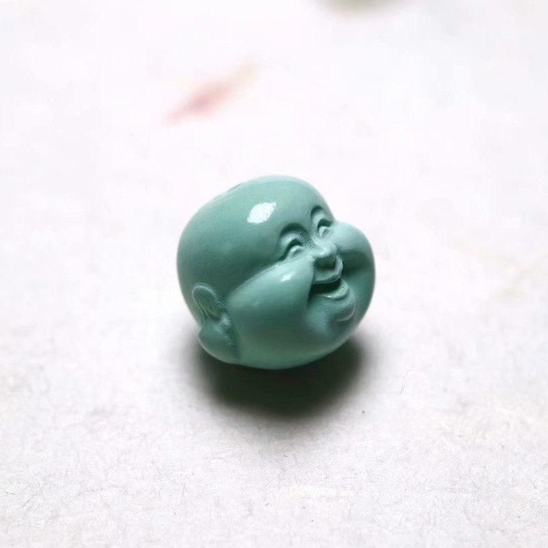 天然原矿高瓷绿松石背云弥勒佛头挂件吊坠笑脸大肚佛多宝配珠饰品