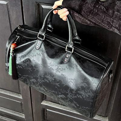 新中式丝绸旅行包2025新款印花老钱风健身包复古中国风登机行李包