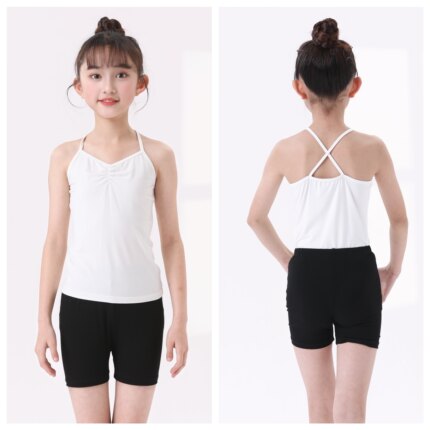 幼儿舞蹈练功服女孩打底吊带舞蹈衣儿童演出服分体体操考级套装白