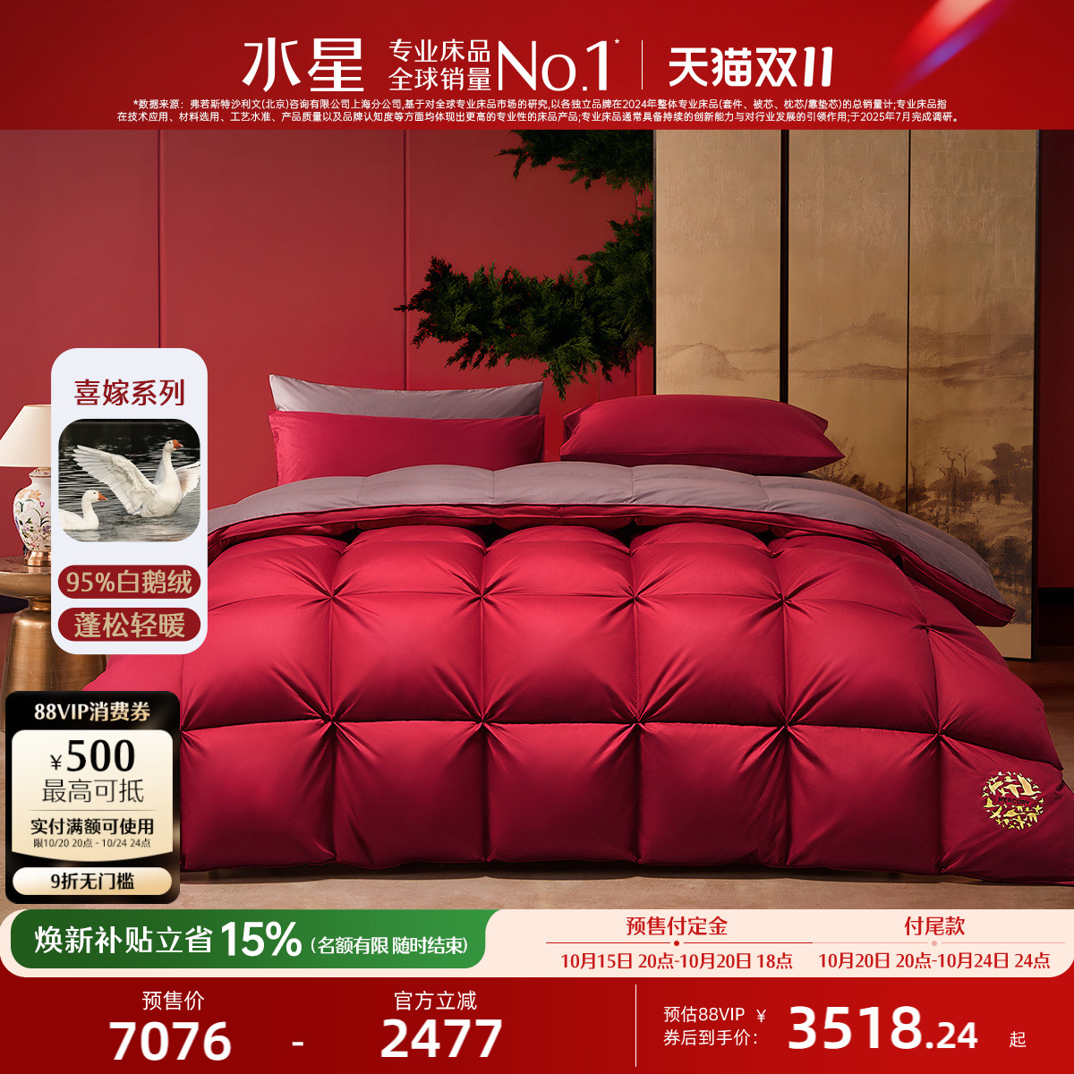 水星95%白鹅绒A类抑菌冬被