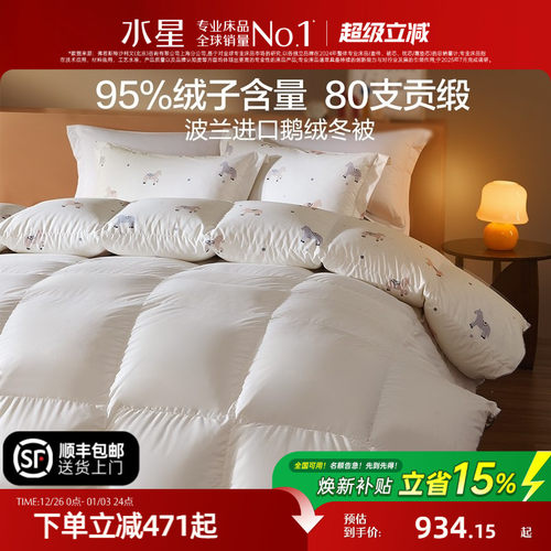 水星家纺儿童进口白鹅绒抗菌冬被