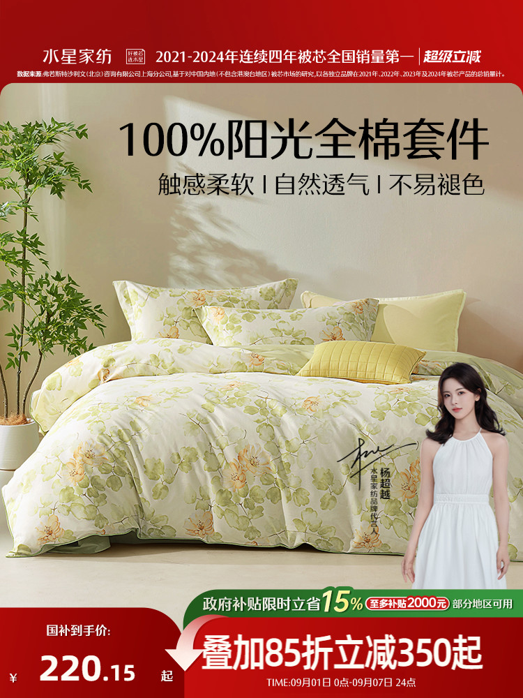 Mercury home textiles комплект постельного белья из хлопка из четырех частей, 100% чистого хлопка, общая простыня, стеганое одеяло, весенне-летний комплект постельных принадлежностей Изображение 1
