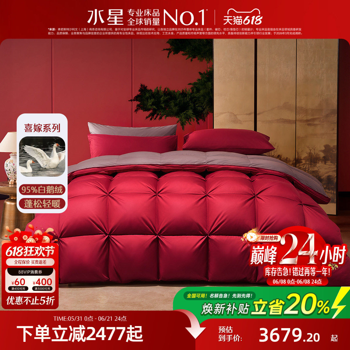 水星95%白鹅绒A类抑菌冬被