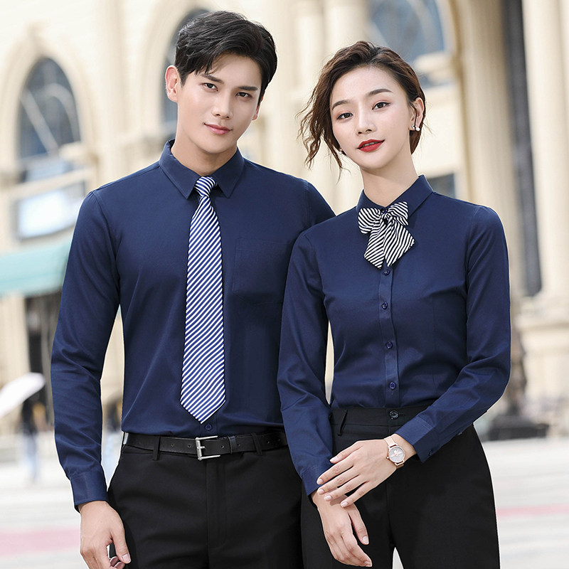 职业装衬衫男女同款工作服长袖秋冬季面试销售员正装加绒外套定制