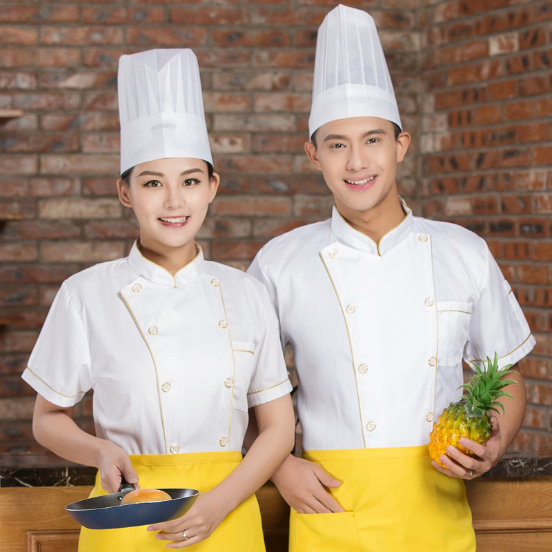 夏季白色厨师服短袖透气餐饮后厨酒店工作制服