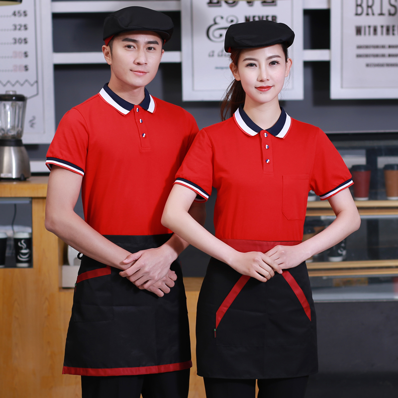 男女奶茶店快餐厅外卖工作服T恤短袖超市水果店制服反光条T恤制服
