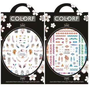 指尖精灵美甲带背胶贴纸 印第安条纹羽毛纹样 指甲贴画 不用泡水