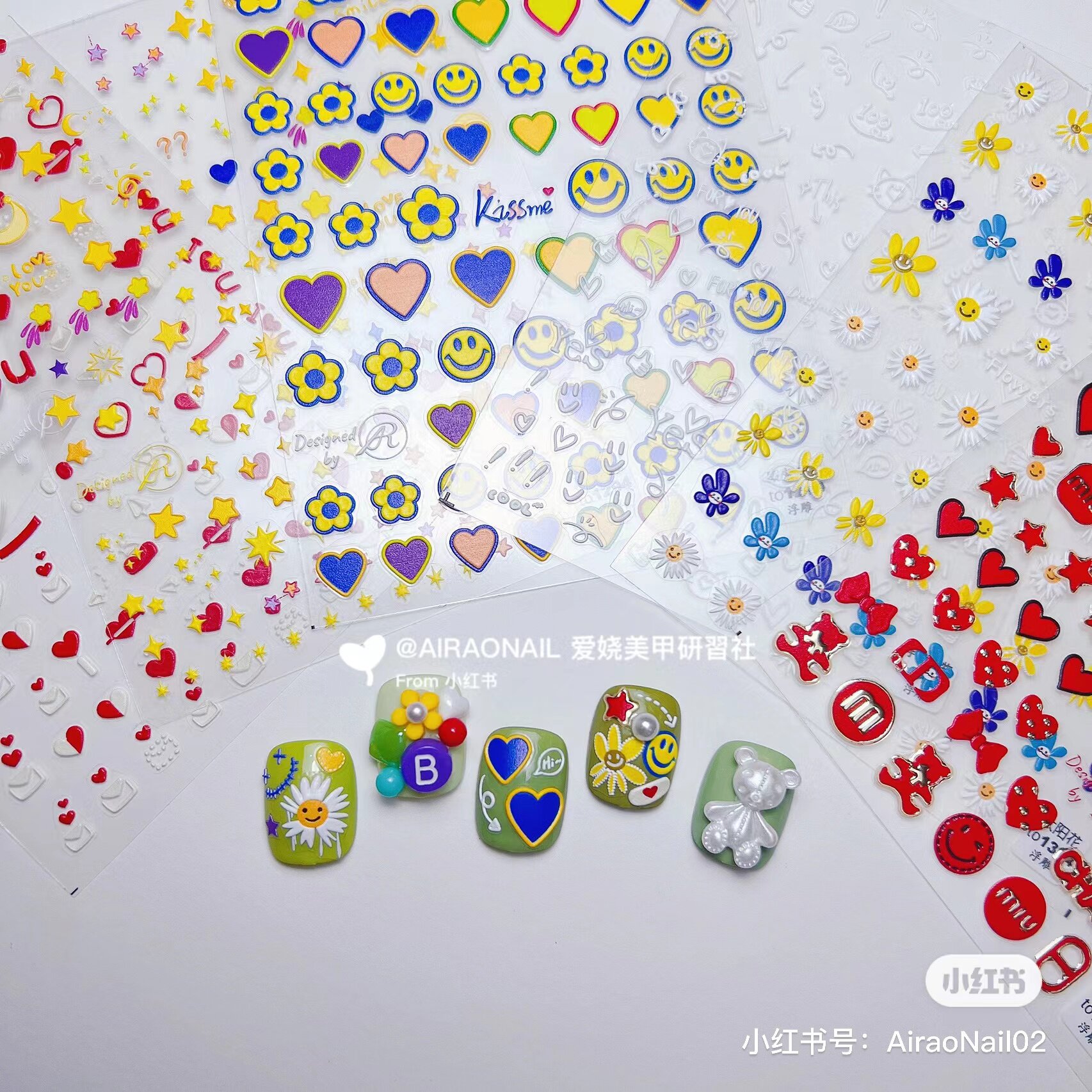 新工艺tomoni带背胶美甲贴纸阳光笑脸百事可爱爱的纸飞机几何游戏